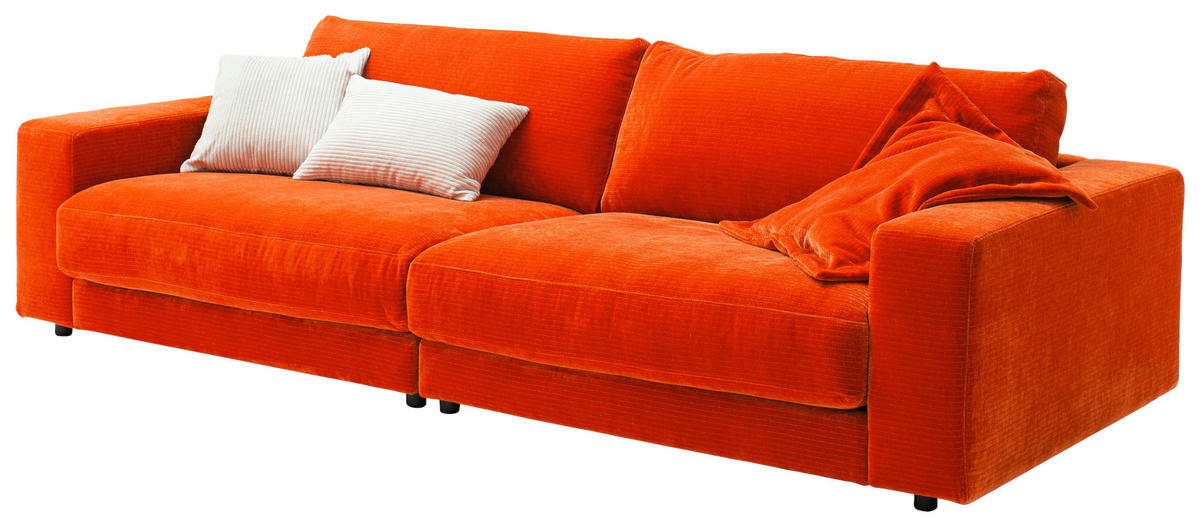 3-SITZER-SOFA in Chenille Orange  - Schwarz/Orange, Design, Kunststoff/Textil (290/86/127cm) - Lomoco