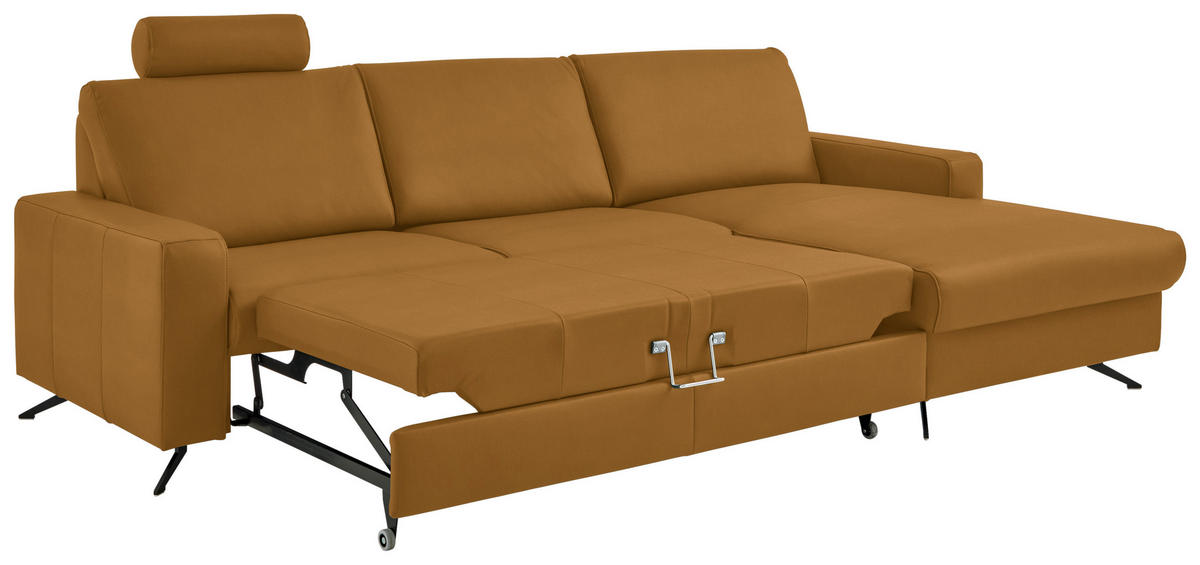 ECKSOFA in Echtleder Gelb  - Gelb/Schwarz, Design, Leder/Metall (267/165cm) - Beldomo Premium