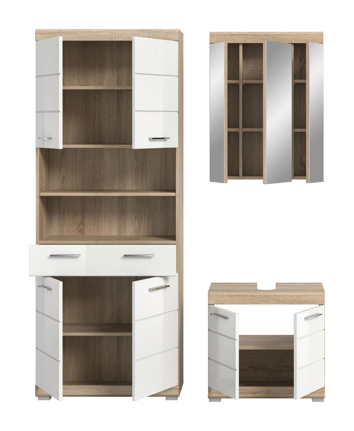 BADEZIMMER 3-teilig  in 134 cm  - Chromfarben/Eichefarben, Basics, Holzwerkstoff/Kunststoff (134cm) - MID.YOU