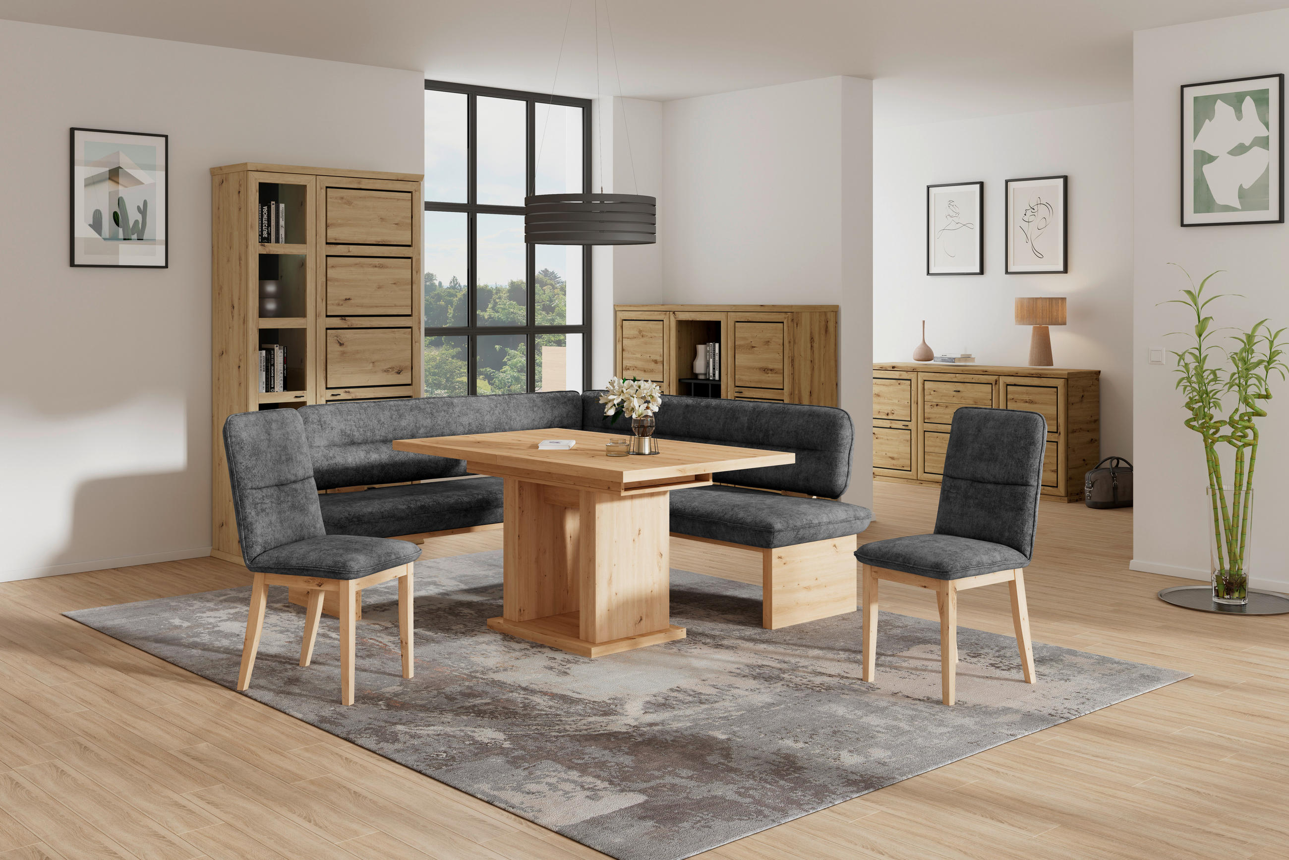 ECKBANK 170/212 cm Webstoff Anthrazit Eiche Sperrholz   - Eichefarben/Anthrazit, KONVENTIONELL, Holz/Textil (170/212cm) - James Wood