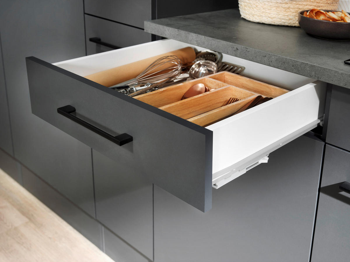 ECKKÜCHE - Dunkelgrau/Schwarz, Design, Holzwerkstoff/Metall (340/172cm) - Respekta