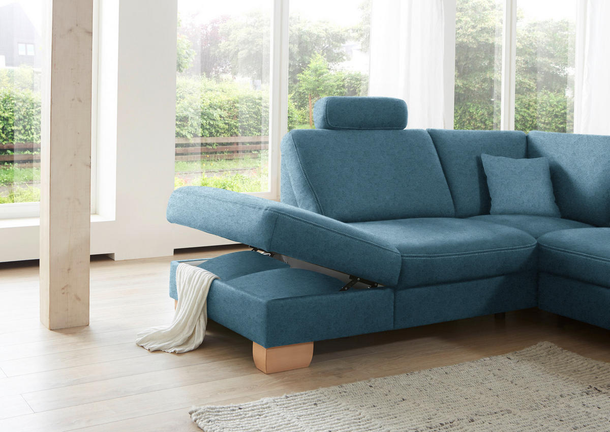 ECKSOFA in Mikrofaser Blau  - Wildeiche/Blau, Konventionell, Holz/Textil (236/286cm) - Voleo