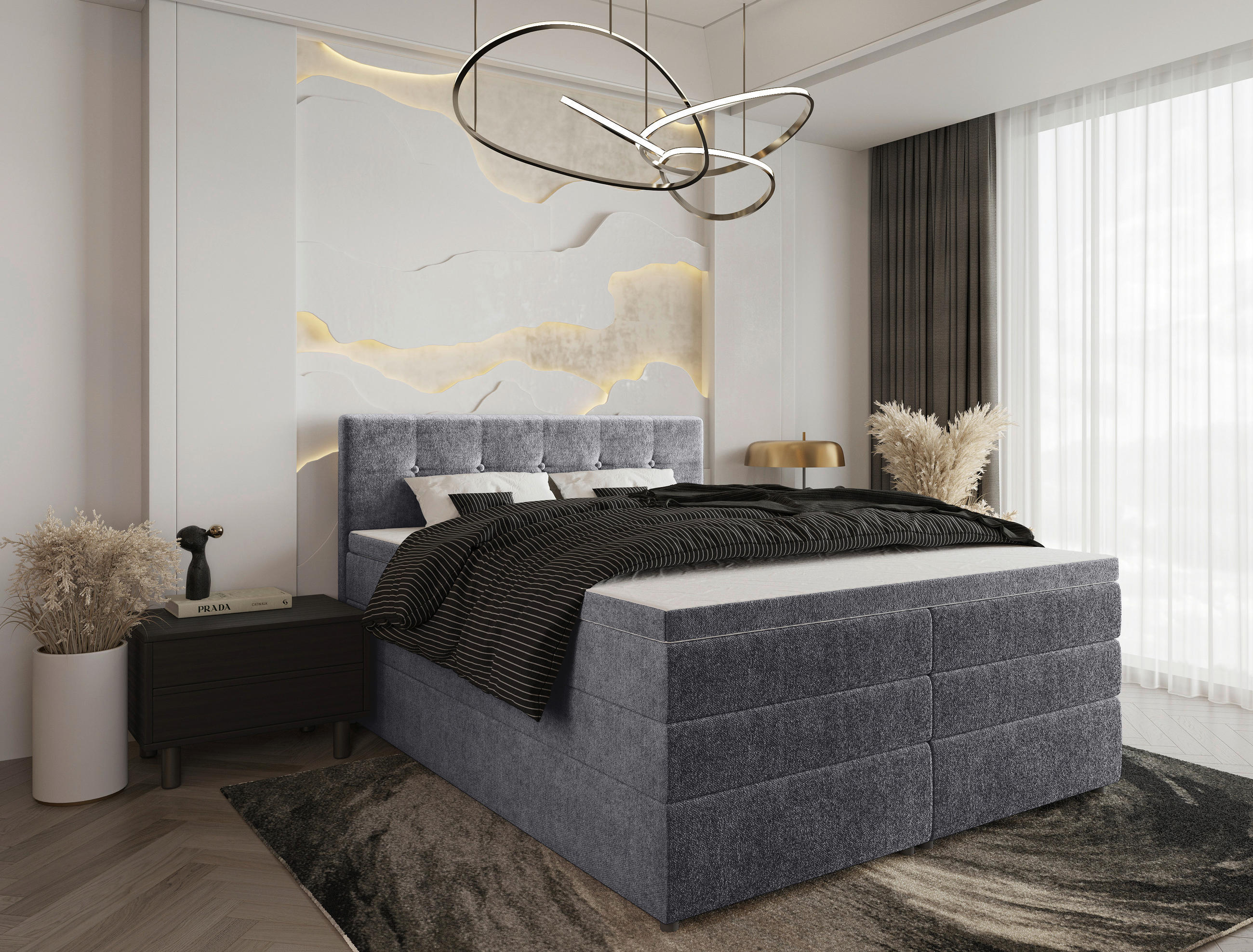 BOXSPRINGBETT 160/200 cm  in Grau  - Schwarz/Grau, KONVENTIONELL, Kunststoff/Textil (160/200cm) - Carryhome