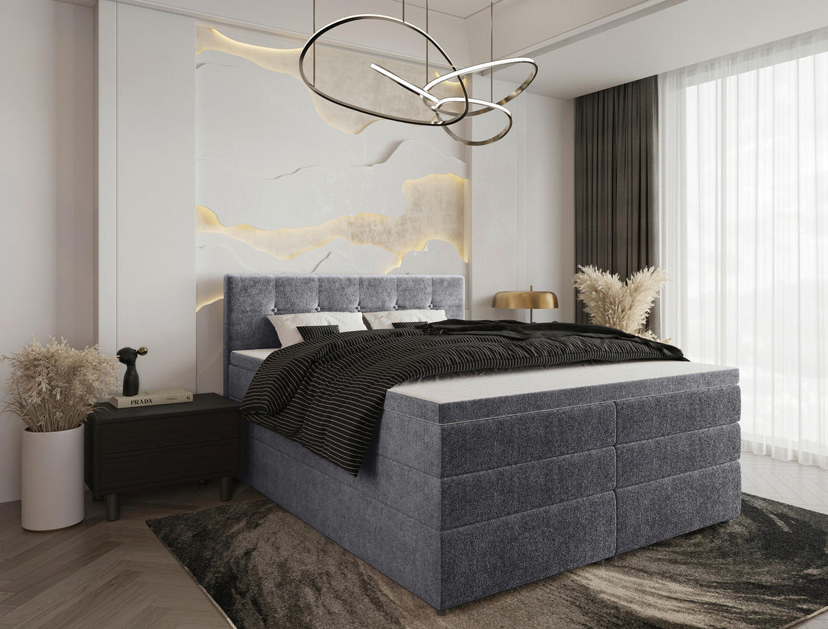 BOXSPRINGBETT 160/200 cm  in Grau  - Schwarz/Grau, Konventionell, Kunststoff/Textil (160/200cm) - Carryhome