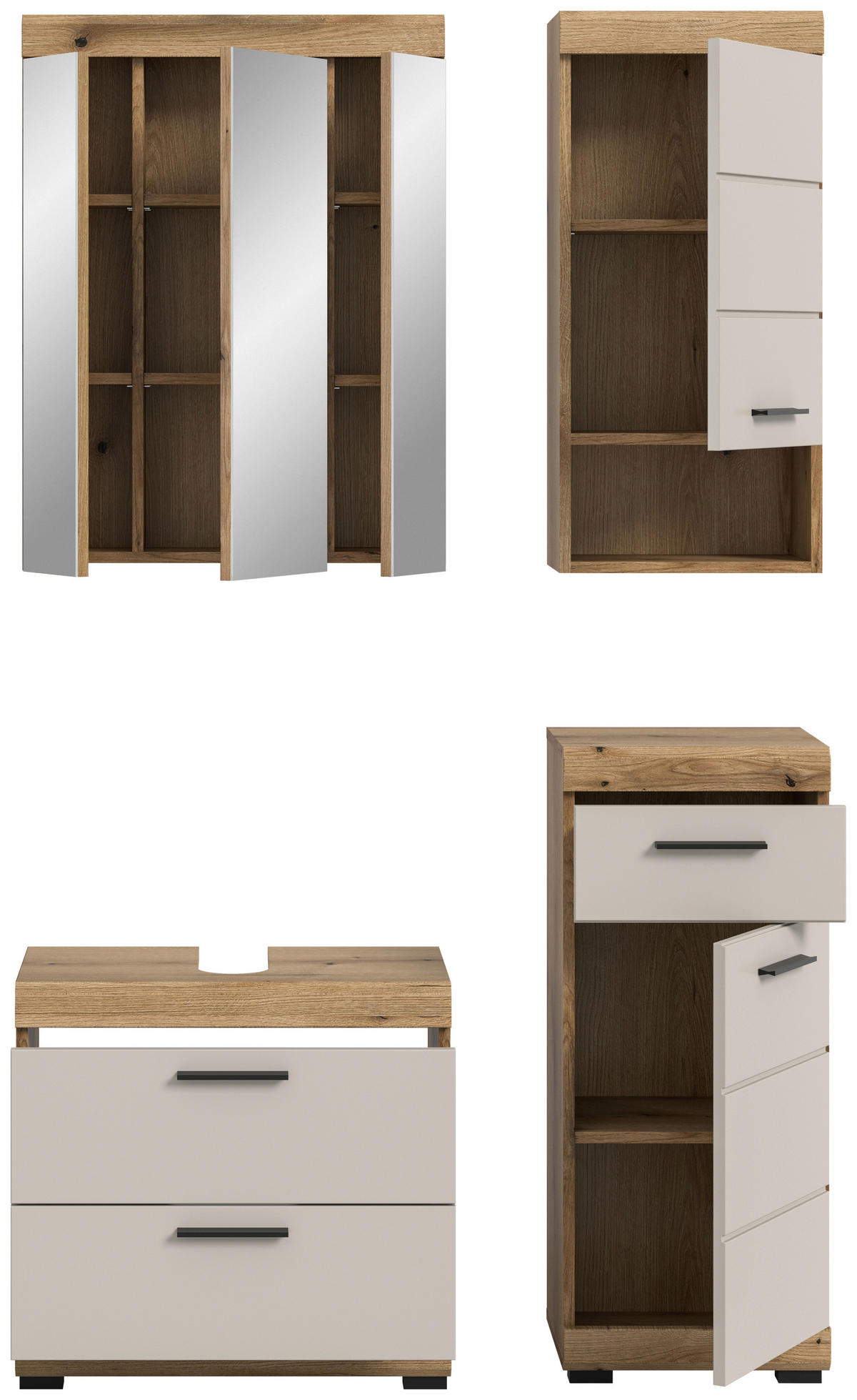 BADEZIMMER 4-teilig  in 97 cm  - Kaschmir/Schwarz, MODERN, Glas/Holzwerkstoff (97cm) - MID.YOU