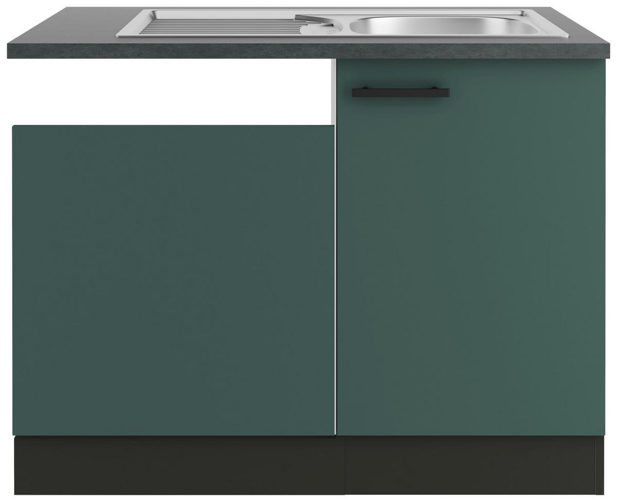 SPÜLENUNTERSCHRANK 110/84,8/60 cm  in Anthrazit, Dunkelgrün  - Dunkelgrün/Anthrazit, Basics, Holzwerkstoff/Metall (110/84,8/60cm) - Optifit