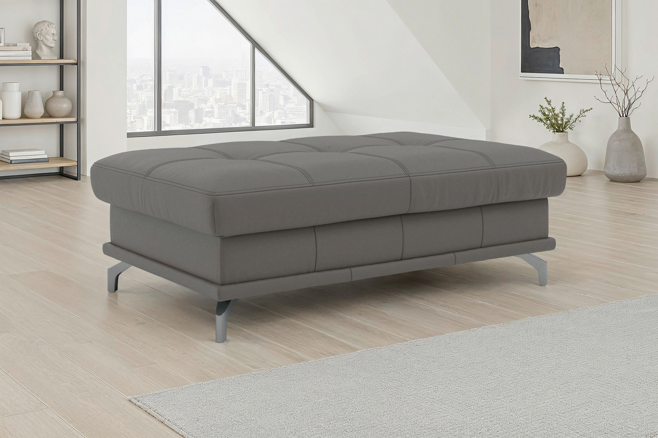 HOCKER COSTELLO E Echtleder Mokka  - Schwarz/Mokka, Basics, Leder/Metall (133/47/72cm) - Sit & More