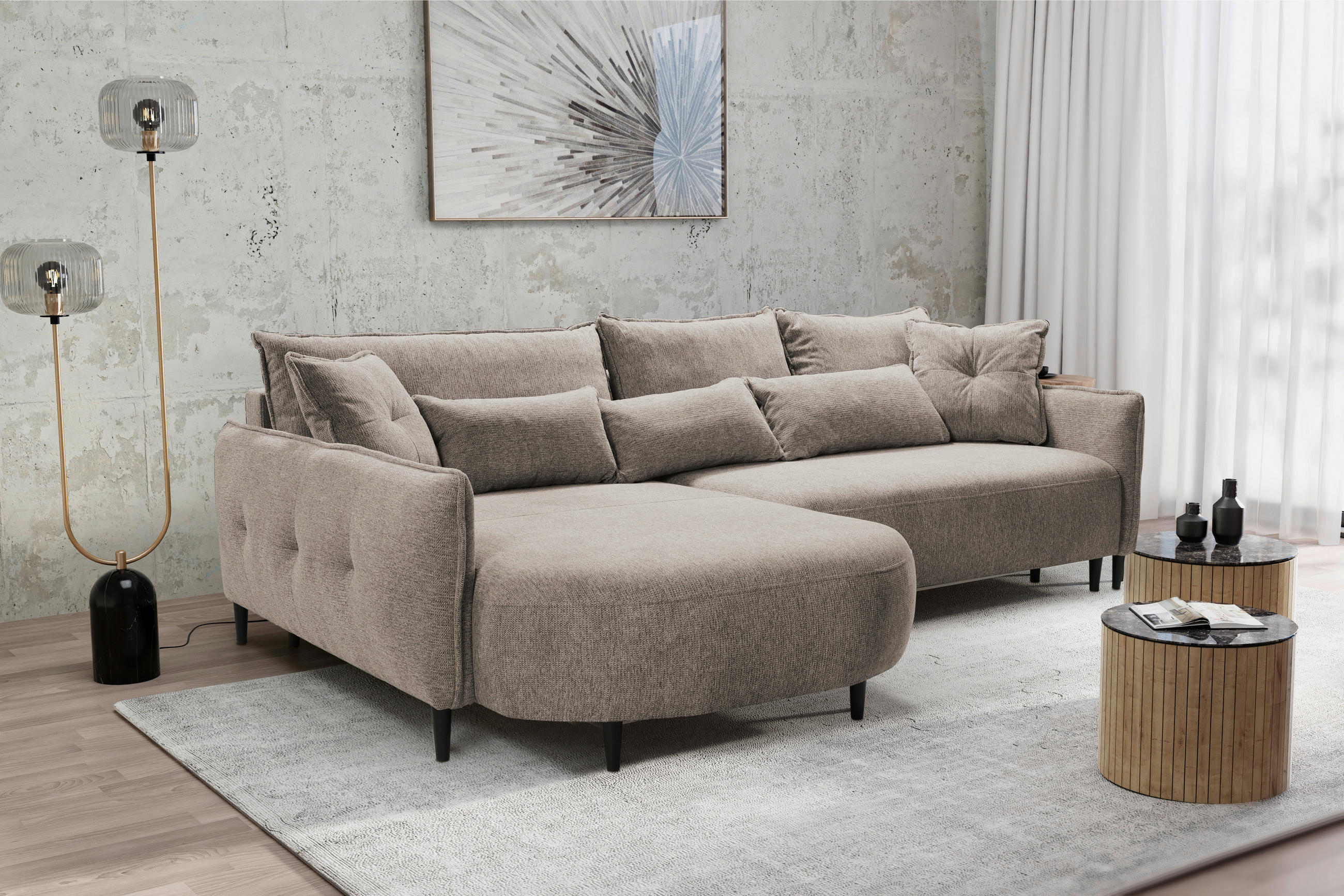 ECKSOFA Taupe Chenille  - Taupe/Schwarz, MODERN, Textil/Metall (200/285cm) - Carryhome