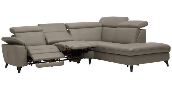 ECKSOFA in Echtleder Graubraun  - Graubraun/Schwarz, Design, Leder/Metall (285/239cm) - Cantus