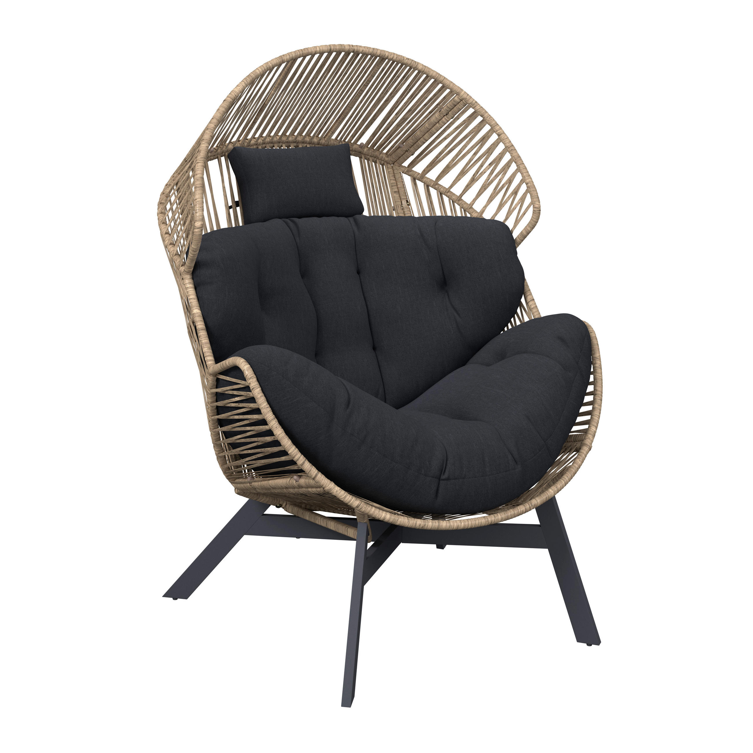 LOUNGESESSEL Naturfarben, Schwarz Stahl  - Schwarz/Naturfarben, Design, Kunststoff/Textil (96/140/101cm) - Ambia Garden