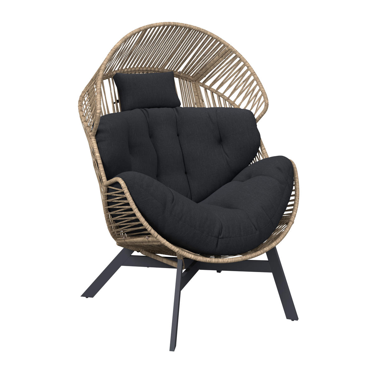 LOUNGESESSEL Naturfarben, Schwarz Stahl  - Schwarz/Naturfarben, Design, Kunststoff/Textil (96/140/101cm) - Ambia Garden