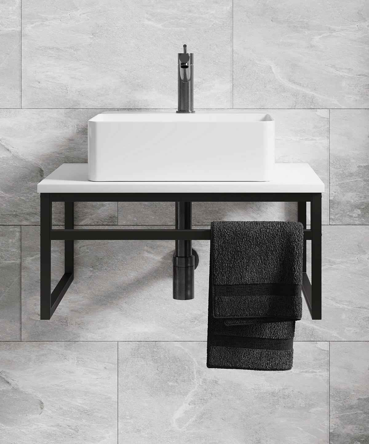 TVÄTTSTÄLL MED KOMMOD 60 cm  - vit/svart, Modern, metall/trämaterial (60cm) - MID.YOU