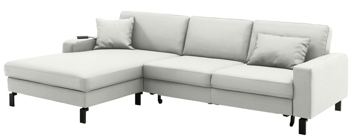 ECKSOFA  in Cord Weiß Rücken echt, Sitztiefenverstellung  185/298 cm  - Schwarz/Weiß, Design, Textil/Metall (185/298cm) - Pure Home Lifestyle