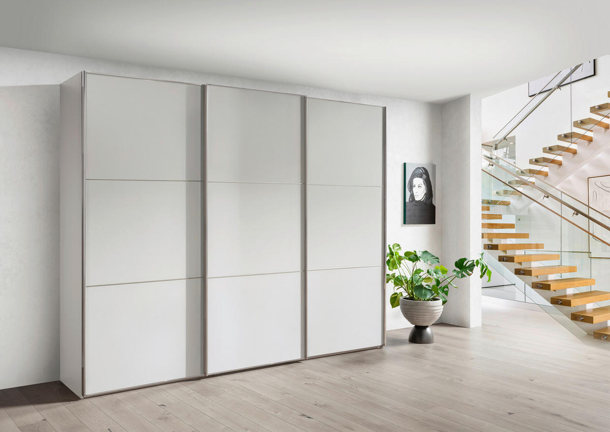 SCHWEBETÜRENSCHRANK 225/236/67 cm 3-türig Weiß  - Chromfarben/Weiß, MODERN, Holzwerkstoff/Metall (225/236/67cm) - Chameo