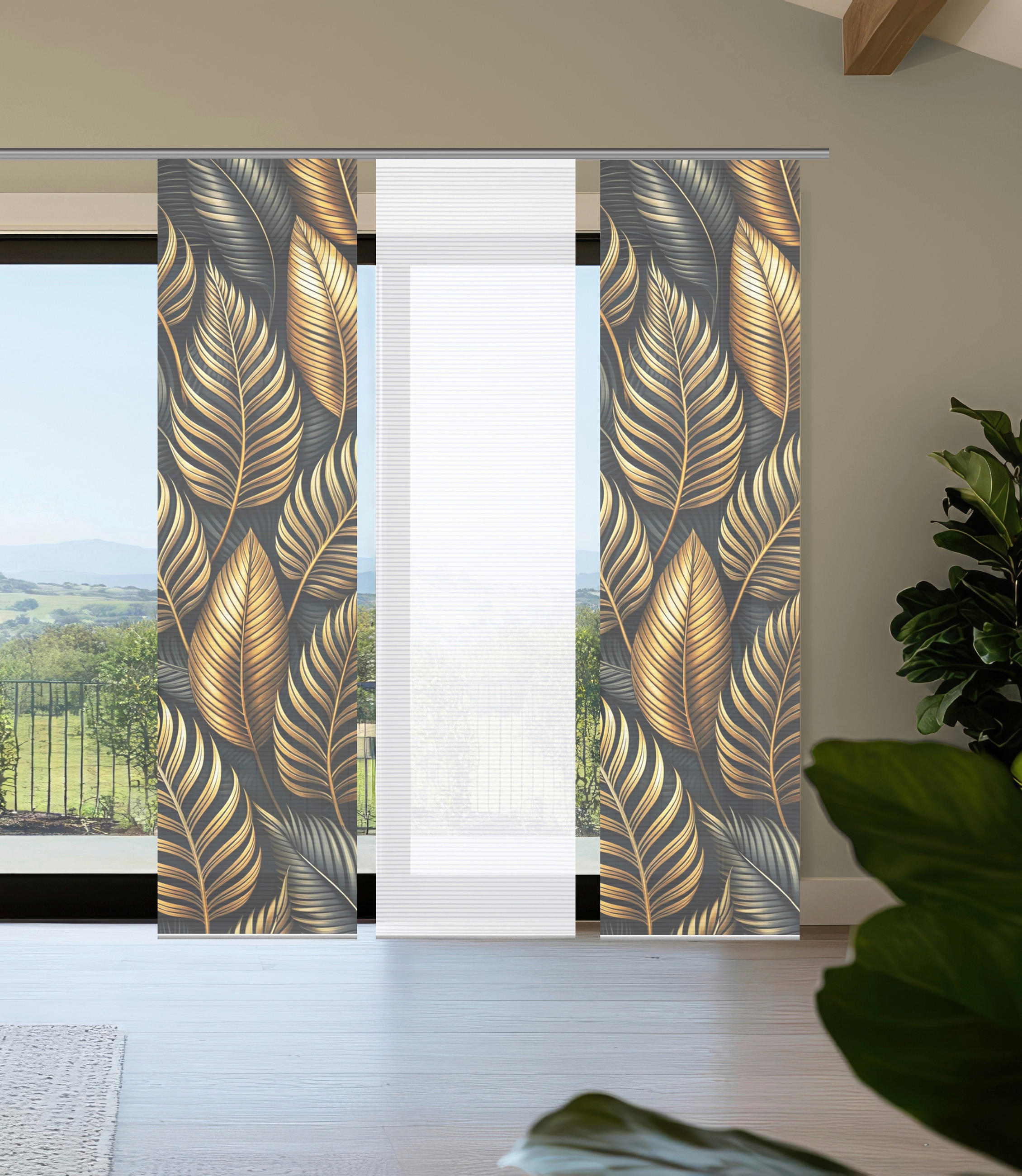 FLÄCHENVORHANG  3 Stück  blickdicht  60/245 cm   - Anthrazit/Goldfarben, Natur, Textil (60/245cm)