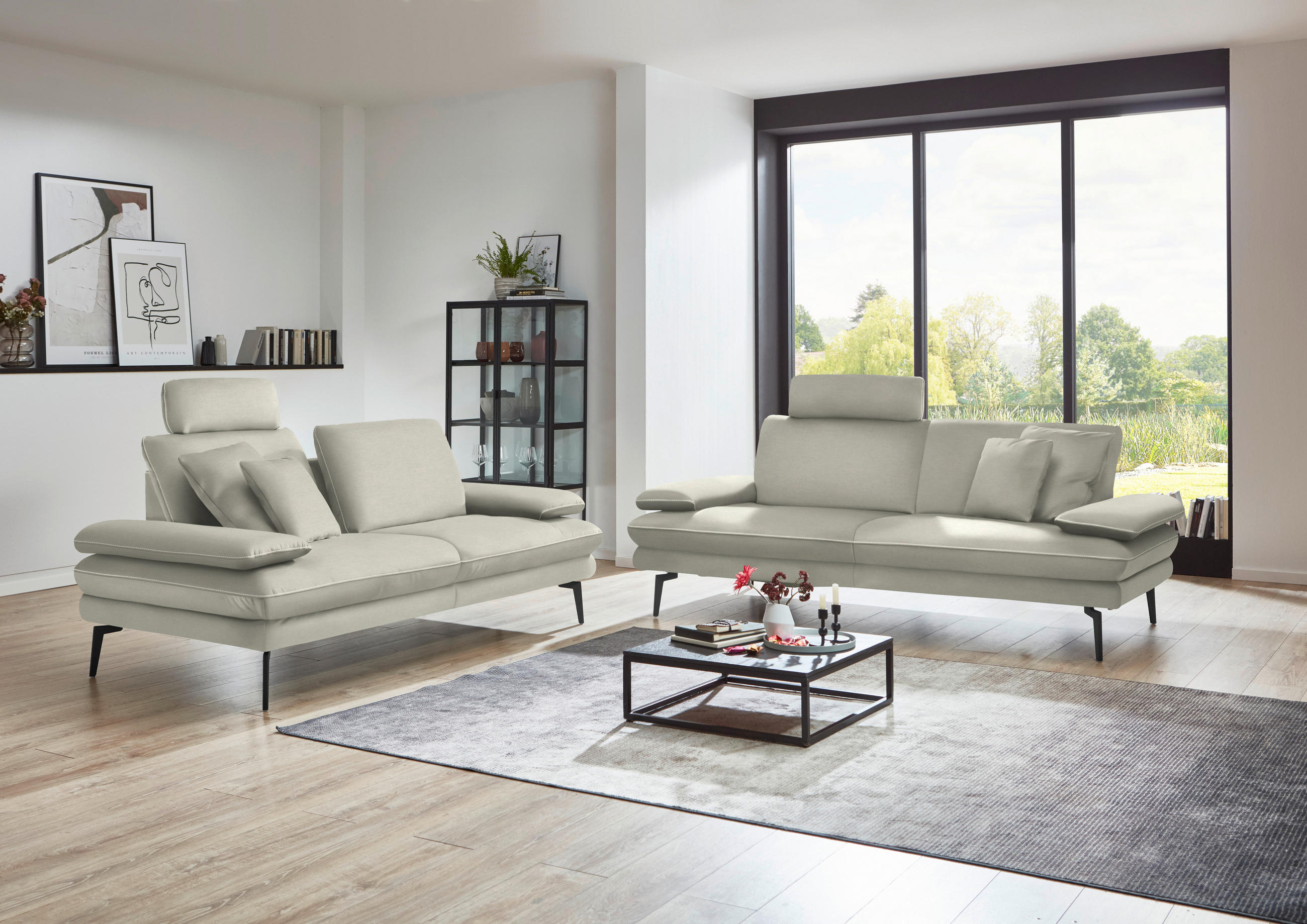 2,5-SITZER in Velours Ecru  - Ecru/Beige, Design, Textil/Metall (196/89/104cm) - Dieter Knoll