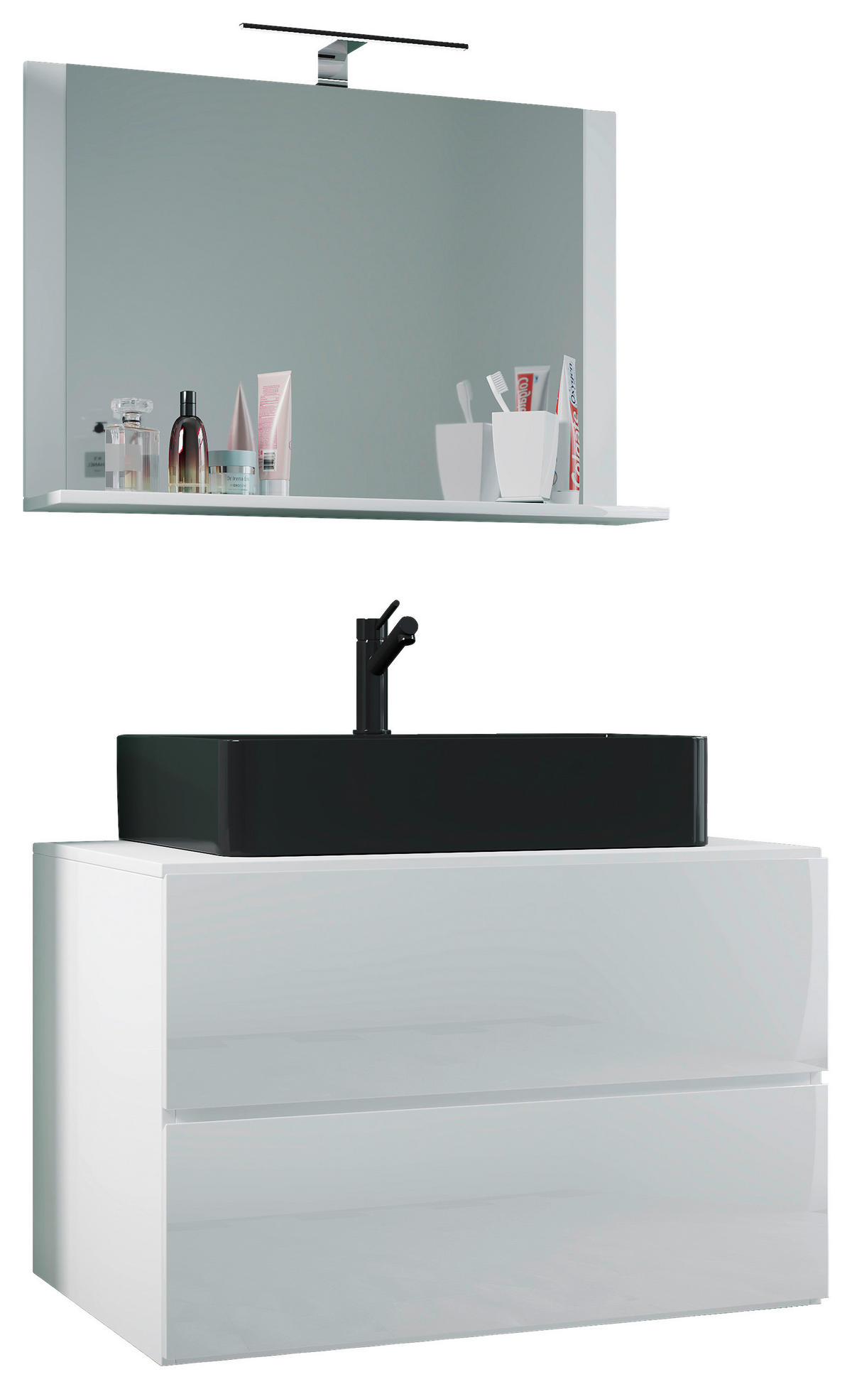 BADEZIMMER 3-teilig  in 81 cm  - Schwarz/Weiß, MODERN, Glas/Keramik (81cm) - MID.YOU