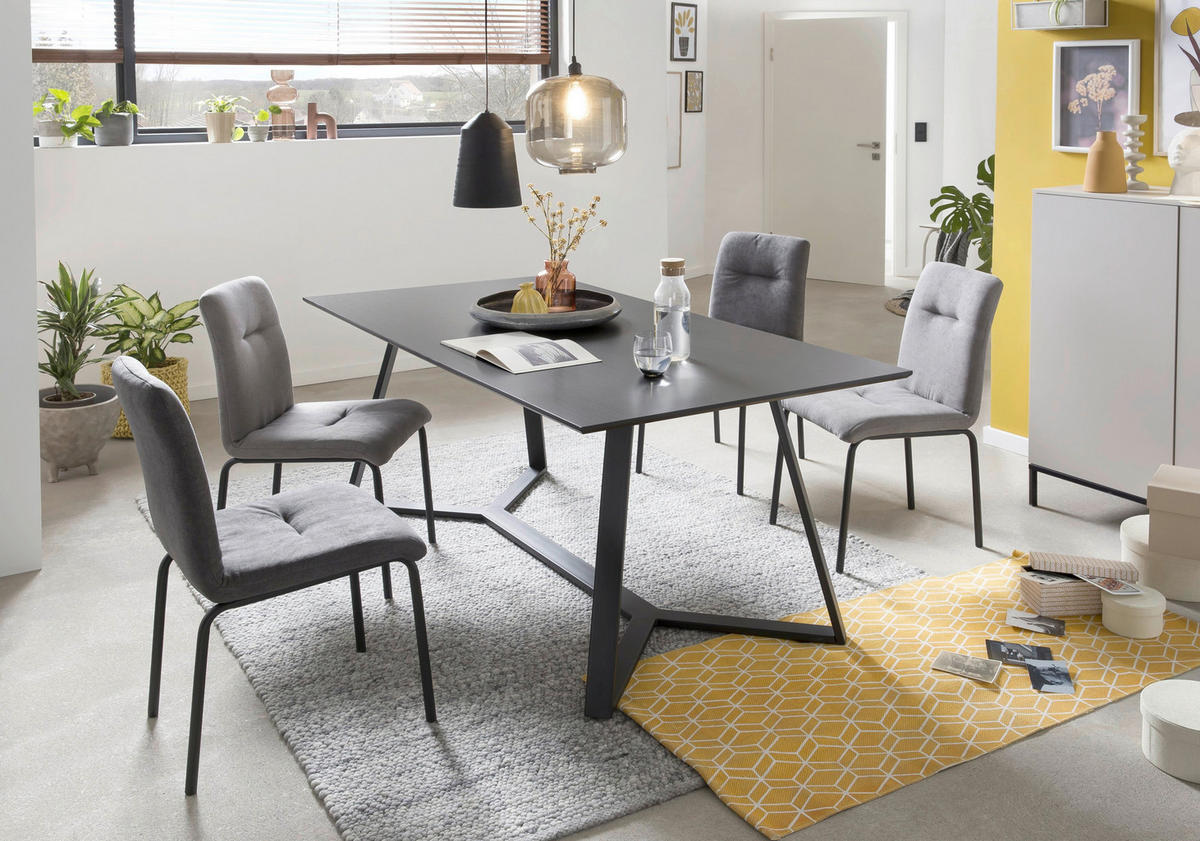 ESSTISCH rechteckig Schwarz, Dunkelgrau  - Dunkelgrau/Schwarz, Design, Holzwerkstoff/Metall (180/90/75cm) - Livetastic