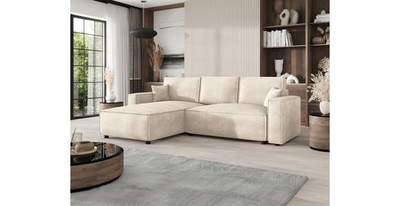 ECKSOFA Creme Cord Zierkissen, Rückenkissen, Bettkasten, Schlaffunktion, Rücken echt, Liegefläche im Originalstoff  - Creme/Schwarz, MODERN, Kunststoff/Textil (190/280cm) - Carryhome