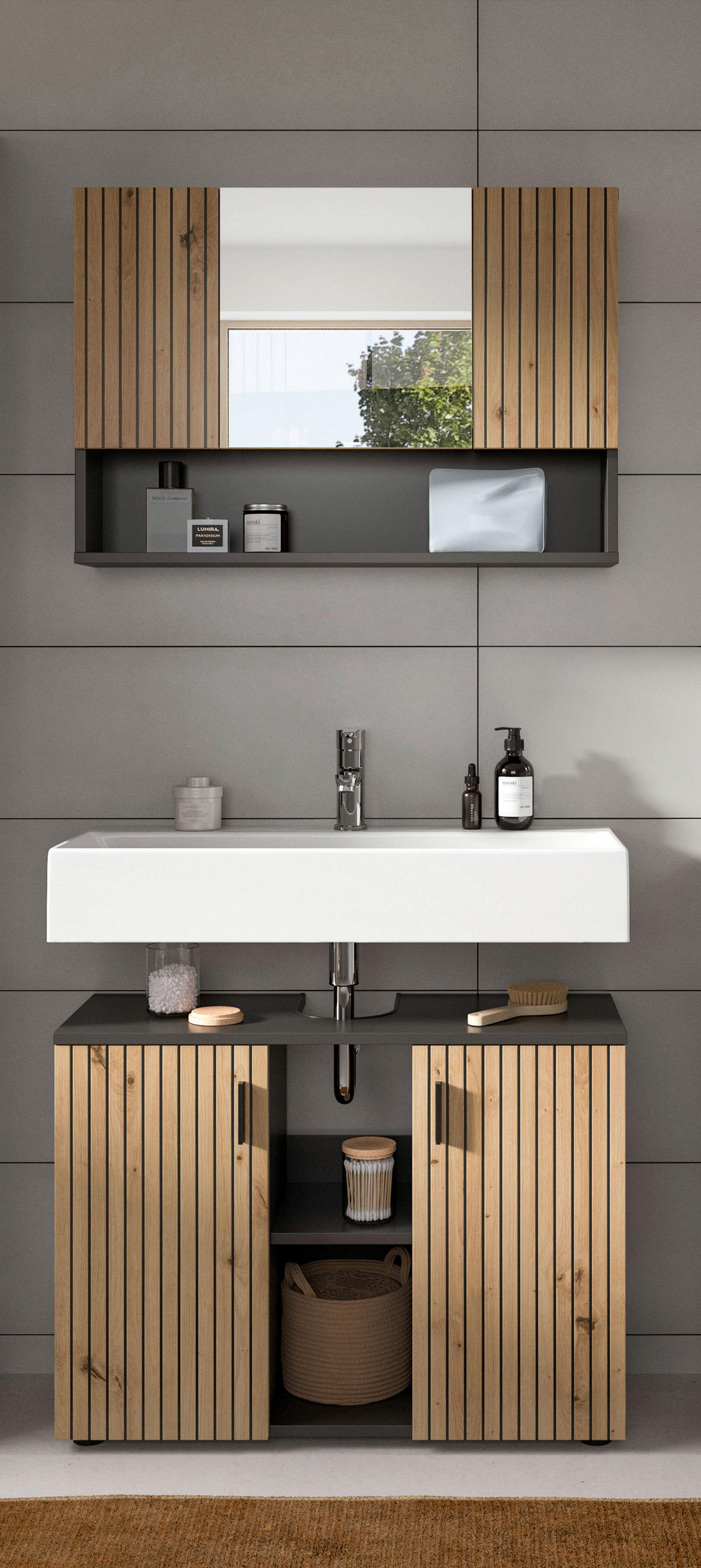 BADEZIMMER 2-teilig  - Schwarz/Eiche Artisan, Basics, Holzwerkstoff/Kunststoff (80/189/30cm) - MID.YOU