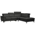 ECKSOFA in Echtleder Anthrazit  - Anthrazit/Schwarz, Design, Leder/Metall (285/239cm) - Cantus