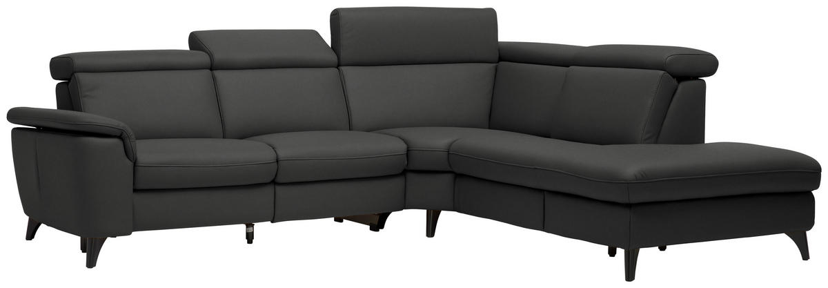 ECKSOFA in Echtleder Anthrazit  - Anthrazit/Schwarz, Design, Leder/Metall (285/239cm) - Cantus