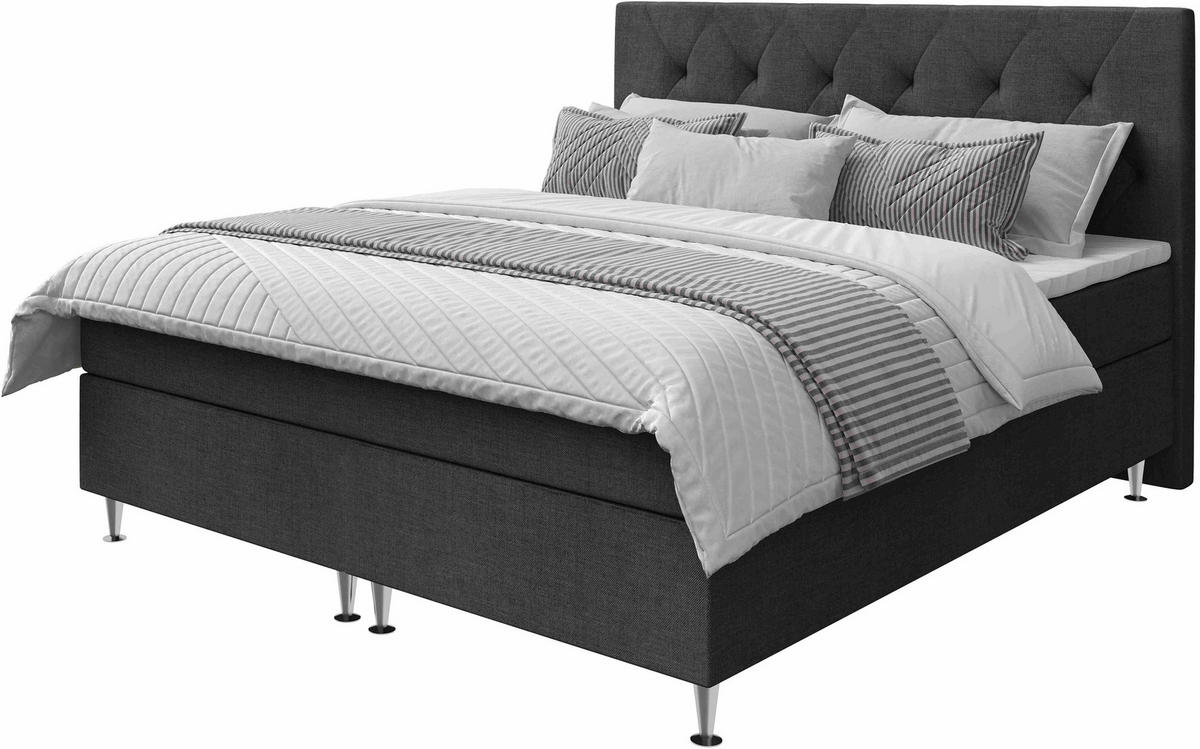 BOXSPRINGBETT 140/200 cm  in Graphitfarben  - Silberfarben/Graphitfarben, KONVENTIONELL, Textil/Metall (140/200cm) - Chameo