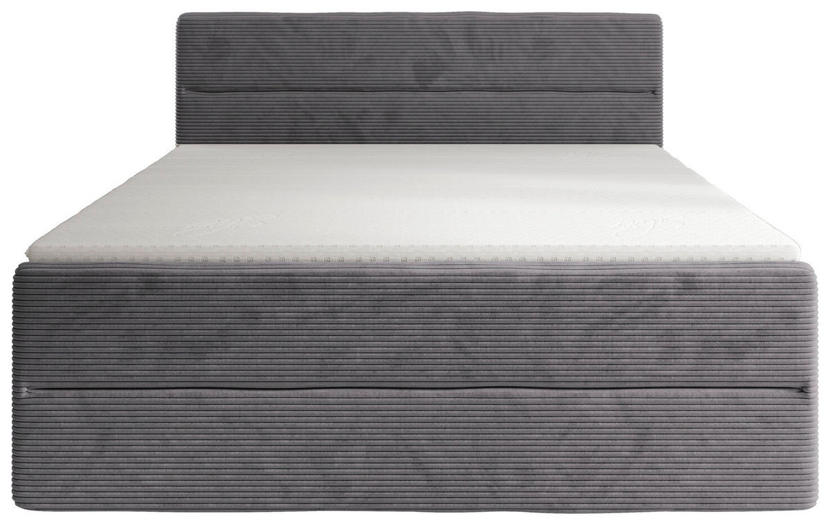 BOXSPRINGBETT 180/200 cm,  in Dunkelgrau, gepolstertes Kopfteil, Bettkasten, Topper, Matratzen, H2 + H3 = mittel + fest  - Dunkelgrau/Schwarz, KONVENTIONELL, Kunststoff/Textil (180/200cm) - Chameo