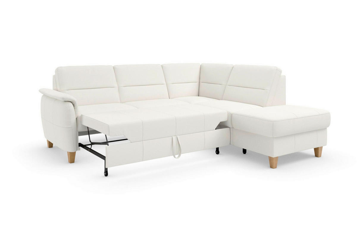 ROHOVÁ SEDAČKA, koža, biela - biela/farba duba, Basics, koža/drevo (236/212cm) - Sit & More