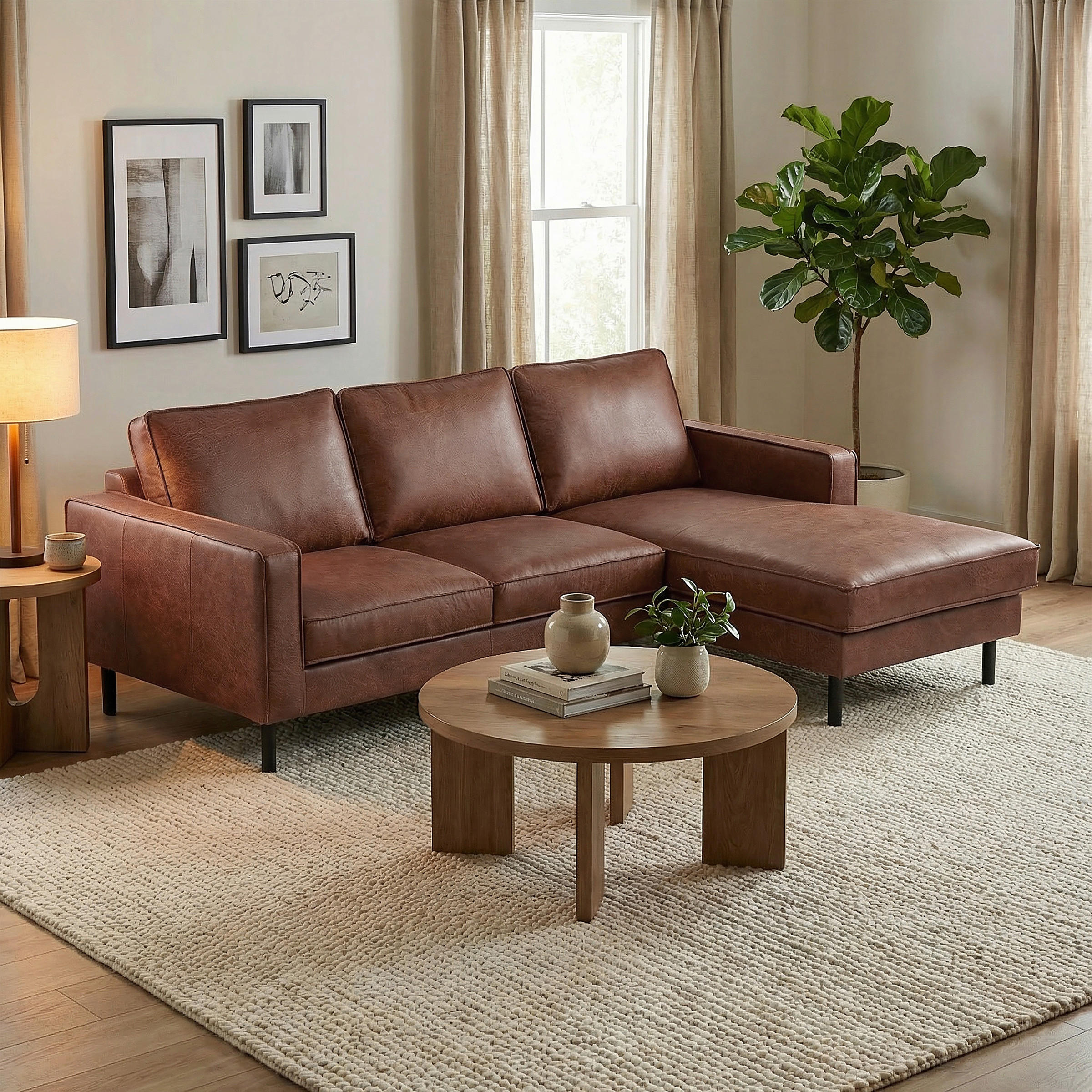 ECKSOFA Echtleder Braun  - Schwarz/Braun, Design, Leder/Metall (166/238cm) - Livetastic
