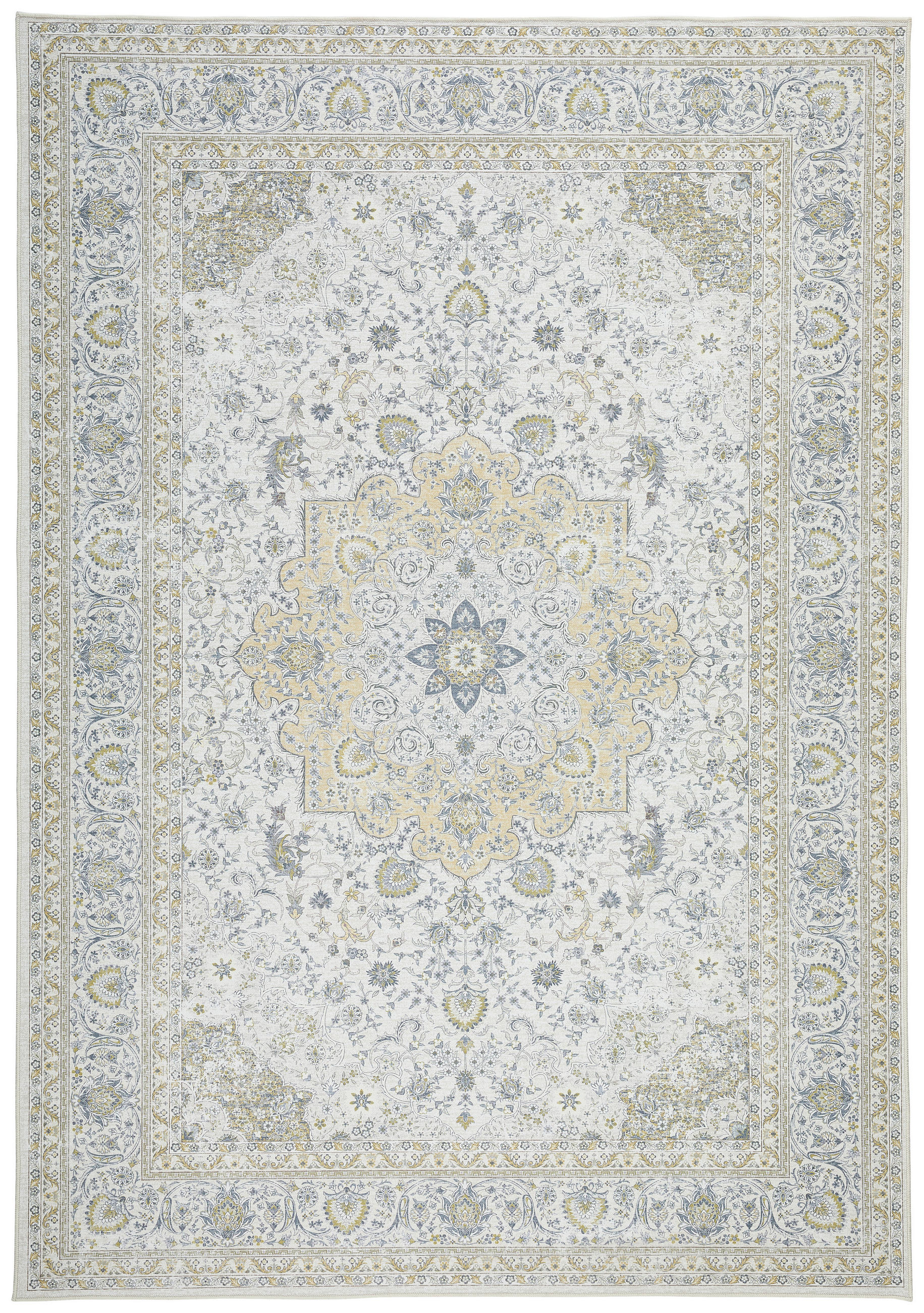 Novel Vintage-Teppich Leo Creme, Gelb, Pastellblau 160x230 cm