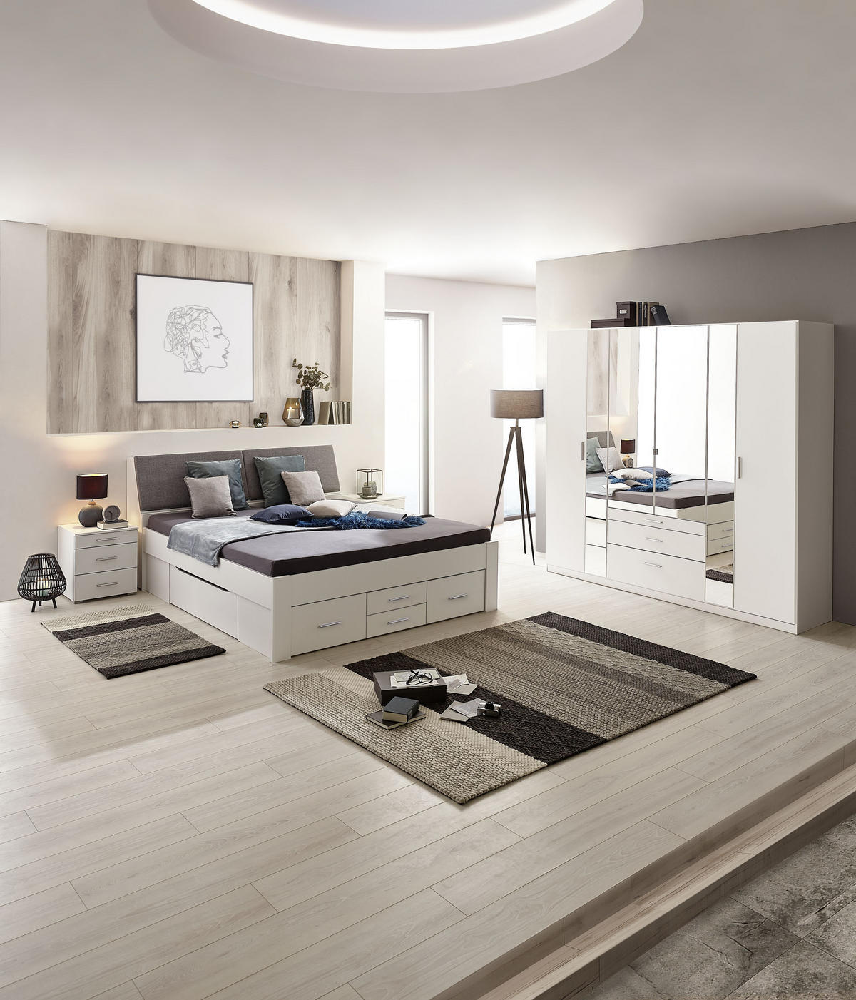 STAURAUMBETT 180/200 cm  in Weiss, Hellgrau   - Weiss/Hellgrau, Konventionell, Holzwerkstoff/Textil (180/200cm) - Ti'me