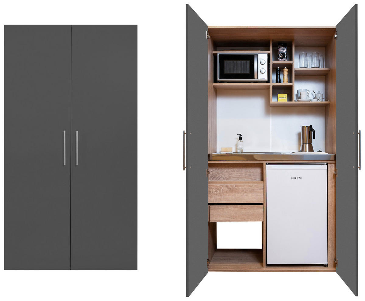 SCHRANKKÜCHE  104/193/67 cm  in Grau, Eichefarben  - Edelstahlfarben/Eichefarben, Basics, Holzwerkstoff/Metall (104/193/67cm) - Respekta
