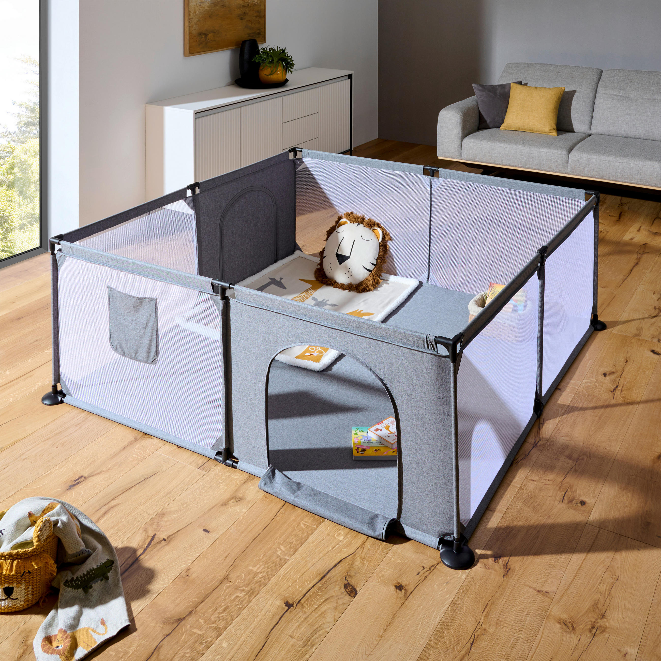 LAUFGITTER  184/184/66 cm  - Dunkelgrau/Schwarz, Basics, Kunststoff/Textil (184/184/66cm) - My Baby Lou