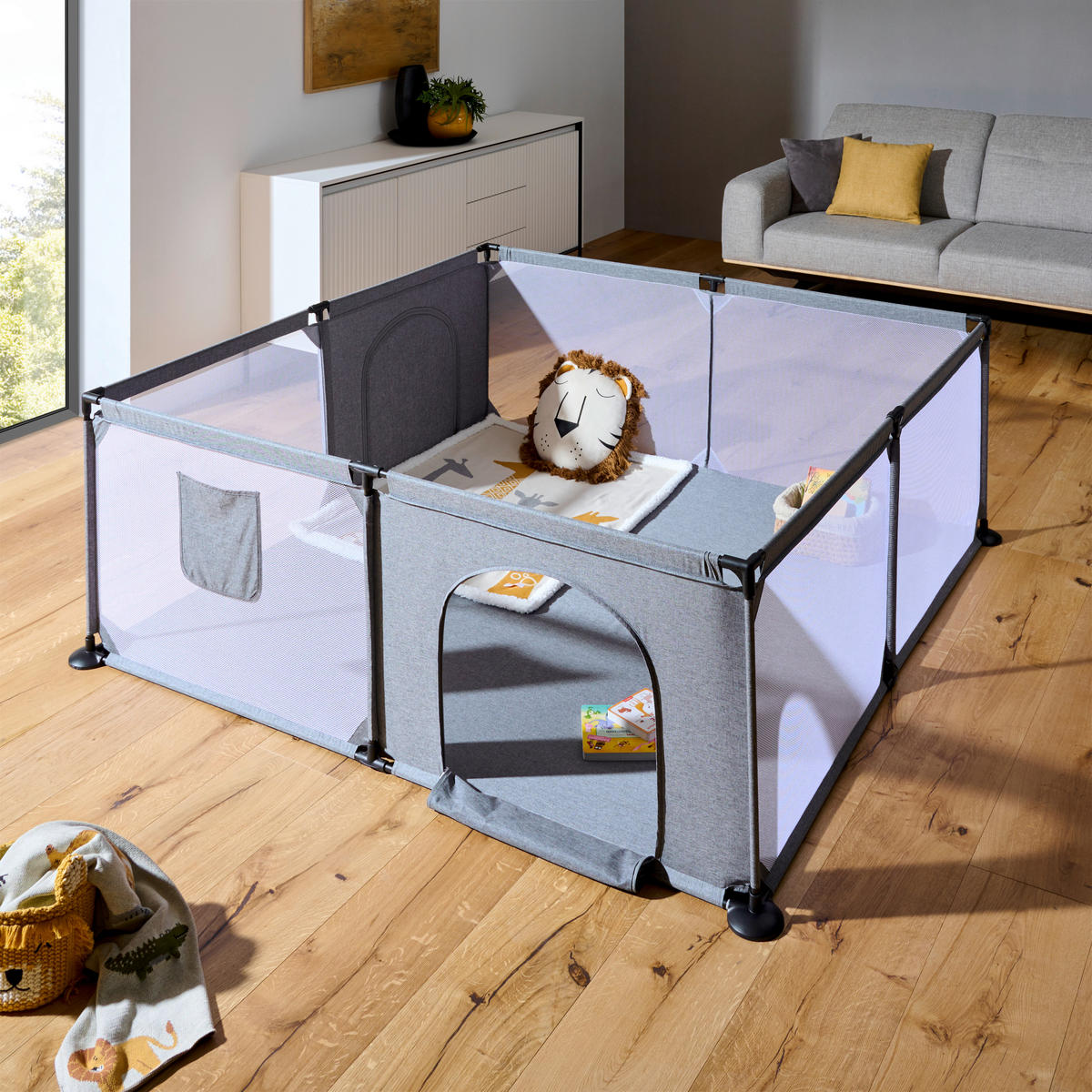 LAUFGITTER 184/184/66 cm  - Dunkelgrau/Schwarz, Basics, Kunststoff/Textil (184/184/66cm) - My Baby Lou