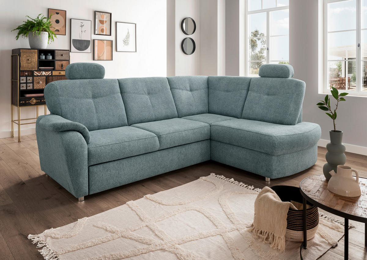 ECKSCHLAFSOFA  mit Liegefunktion, seitenverkehrt erhältlich, Schlafen auf Sitzhöhe, Rücken echt, Armteil links Chenille Mintgrün  - Chromfarben/Mintgrün, MODERN, Kunststoff/Textil (264/180cm) - Livetastic