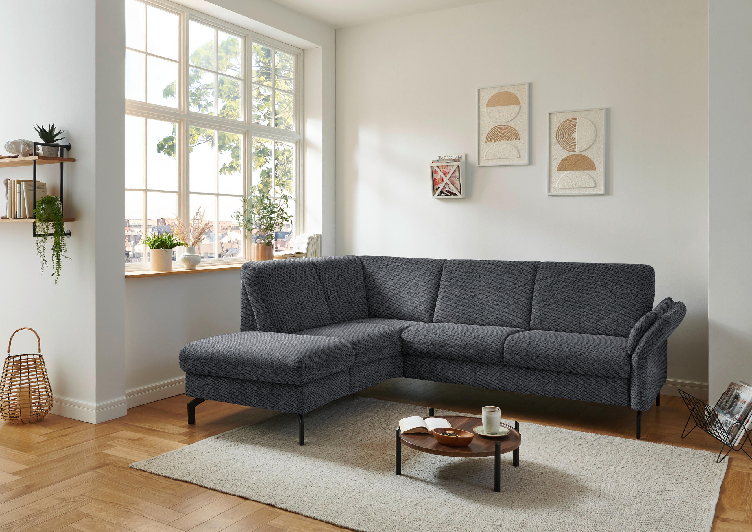 ECKSOFA in Flachgewebe Anthrazit  - Anthrazit/Schwarz, Konventionell, Textil/Metall (190/241cm) - Beldomo Comfort