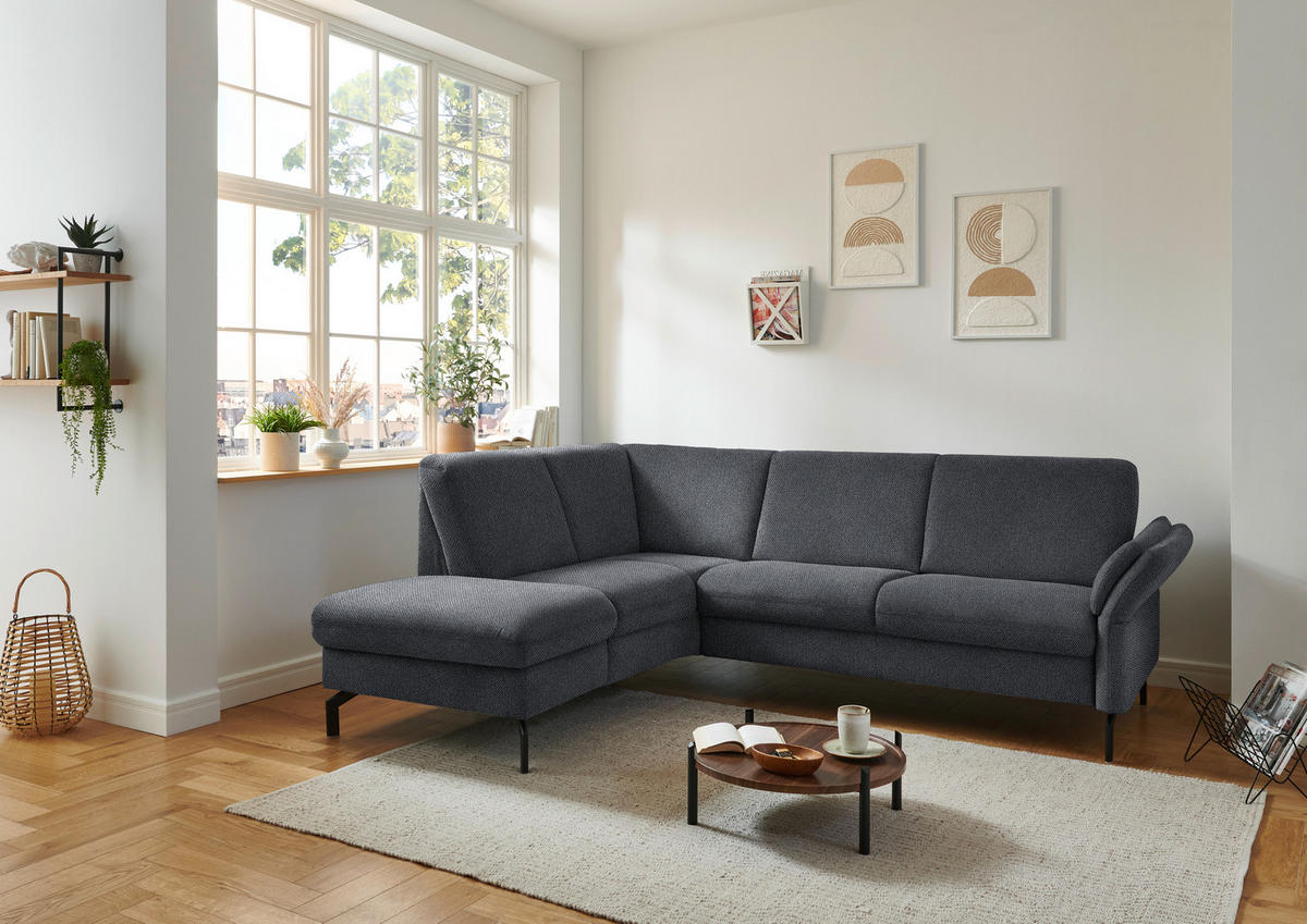 ECKSOFA in Flachgewebe Anthrazit  190/241 cm  - Anthrazit/Schwarz, KONVENTIONELL, Textil/Metall (190/241cm) - Beldomo Comfort