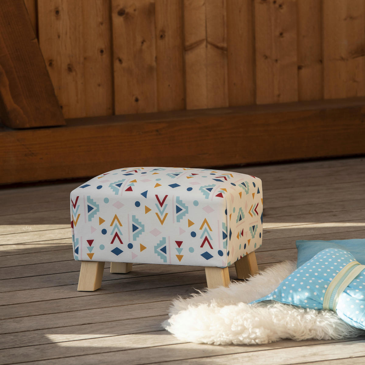 HOCKER Flachgewebe Multicolor, Weiß  - Buchefarben/Multicolor, Design, Holz/Textil (40/28/28cm) - Max Winzer