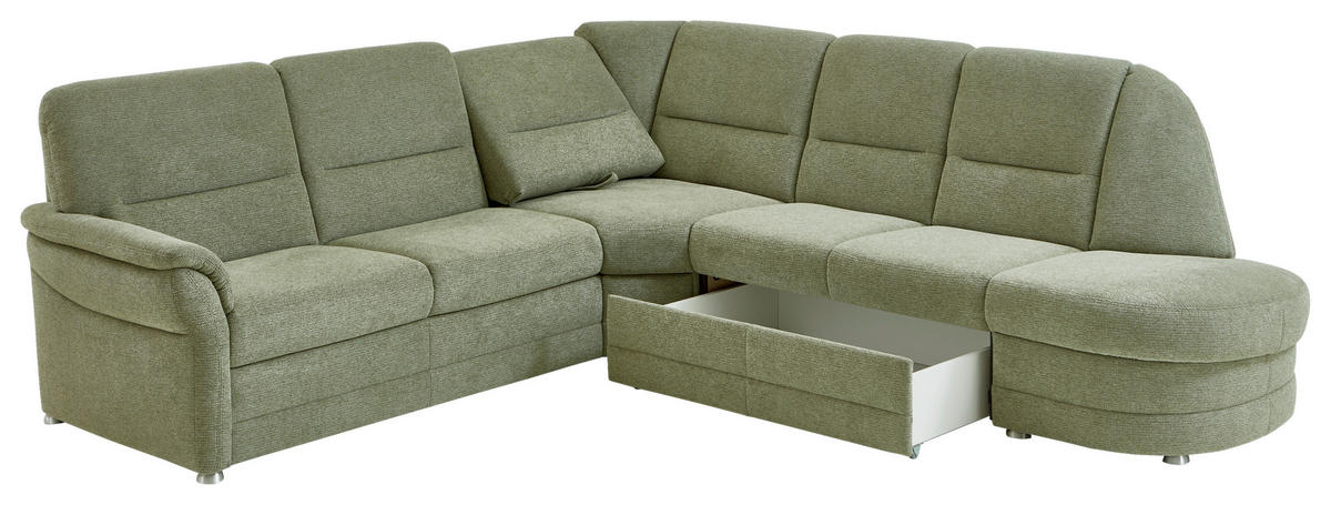 ECKSOFA  in Makramee Grün  - Alufarben/Grün, KONVENTIONELL, Textil/Metall (253/273cm) - Beldomo Comfort