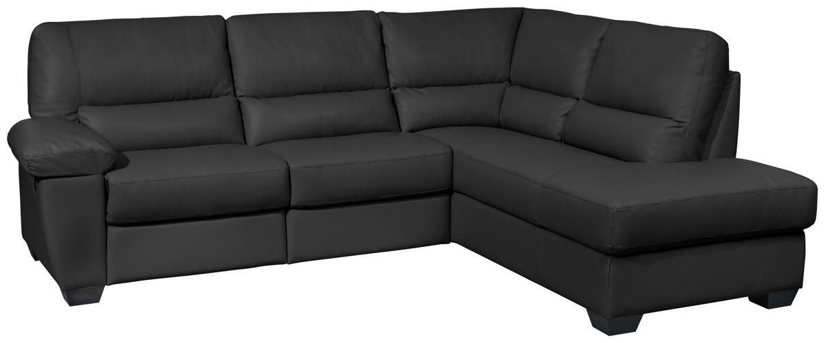 ECKSOFA in Kombination Echtleder/Lederlook Schwarz  - Schwarz, Konventionell, Leder/Kunststoff (248/201cm) - Livetastic