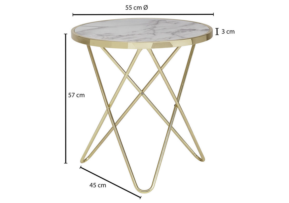 ODKLÁDACÍ STOLEK, bílá, barvy zlata - bílá/barvy zlata, Design, kov/kompozitní dřevo (55/55/57cm) - MID.YOU