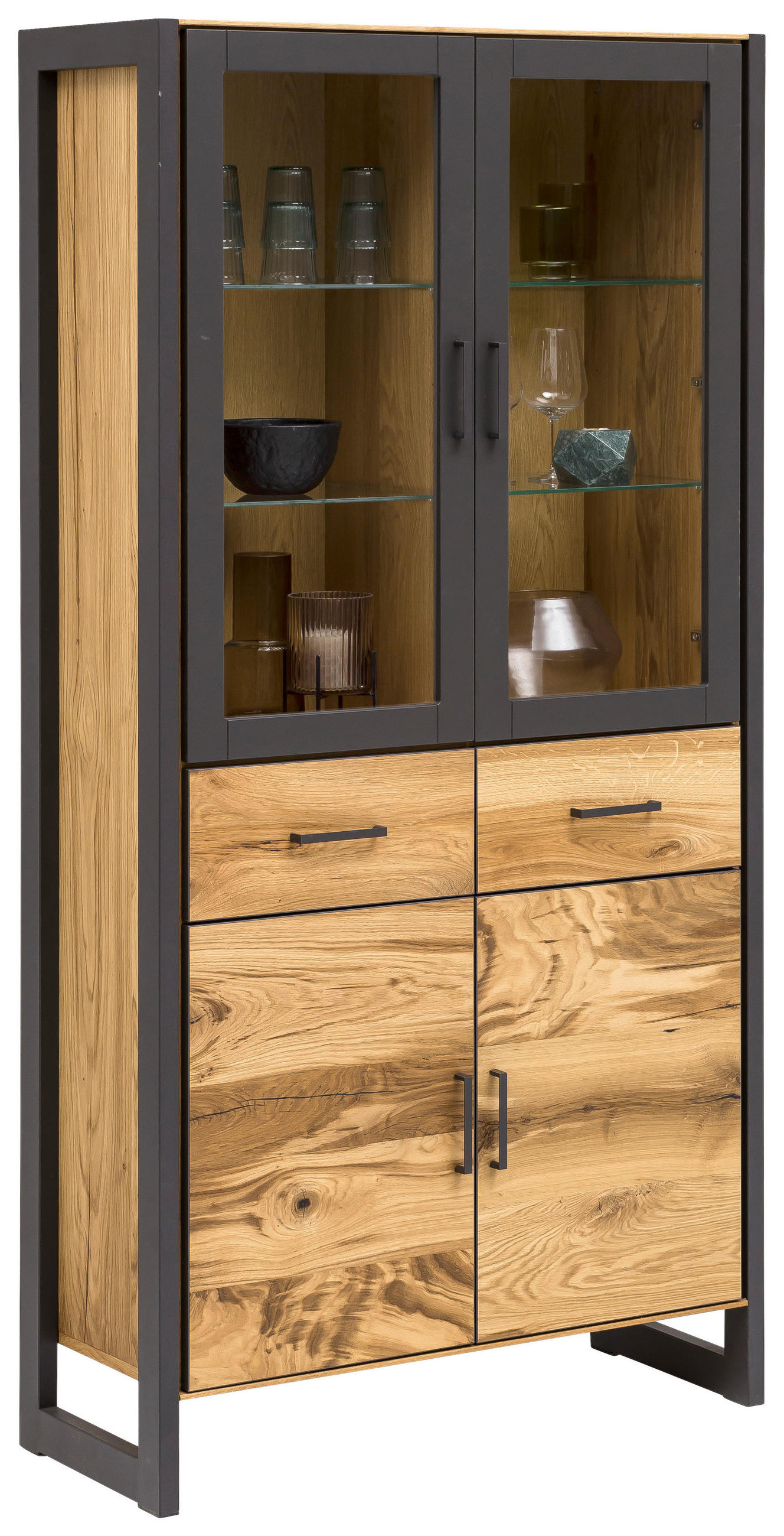 VITRINE Eiche furniert Graphitfarben, Alteiche - Alteiche/Graphitfarben, Trend, Glas/Holz (98/199/40cm) - Carryhome