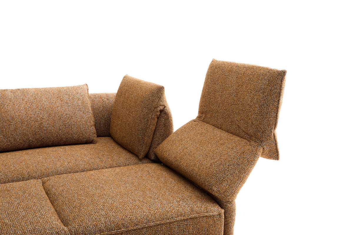 ECKSOFA Dunkelorange Chenille Rücken echt, Armteilverstellung, Relaxfunktion, Drehsitzfunktion  - Dunkelorange/Schwarz, Design, Holz/Textil (252/209cm) - Koinor