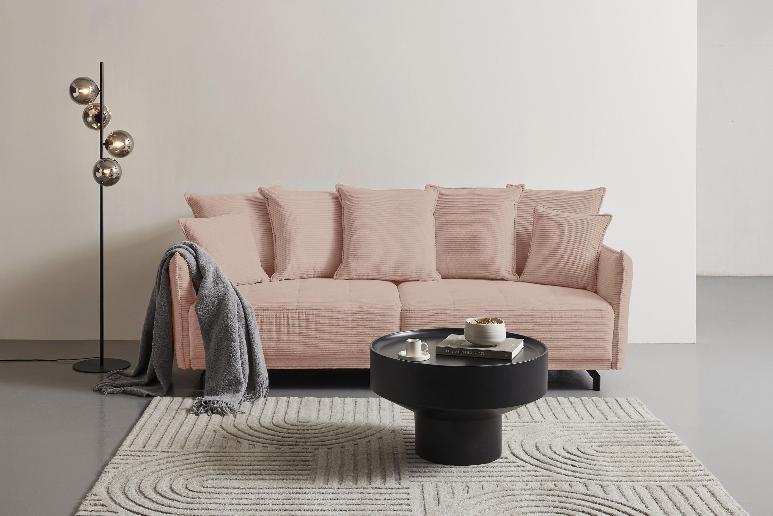 BIGSOFA in Cord Rosa  - Schwarz/Rosa, Design, Textil/Metall (226/91/103cm) - Carryhome