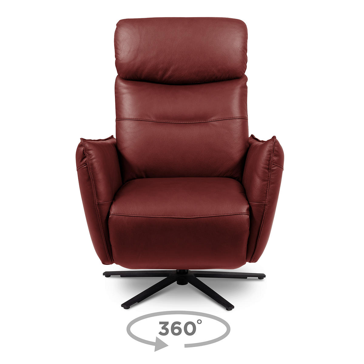 RELAXSESSEL Leder Kirschrot  - Schwarz/Kirschrot, Design, Leder/Metall (77/107/88cm) - Livetastic