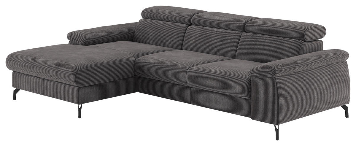 ECKSOFA in Cord Anthrazit  - Anthrazit/Schwarz, Design, Textil/Metall (166/244cm) - Livetastic