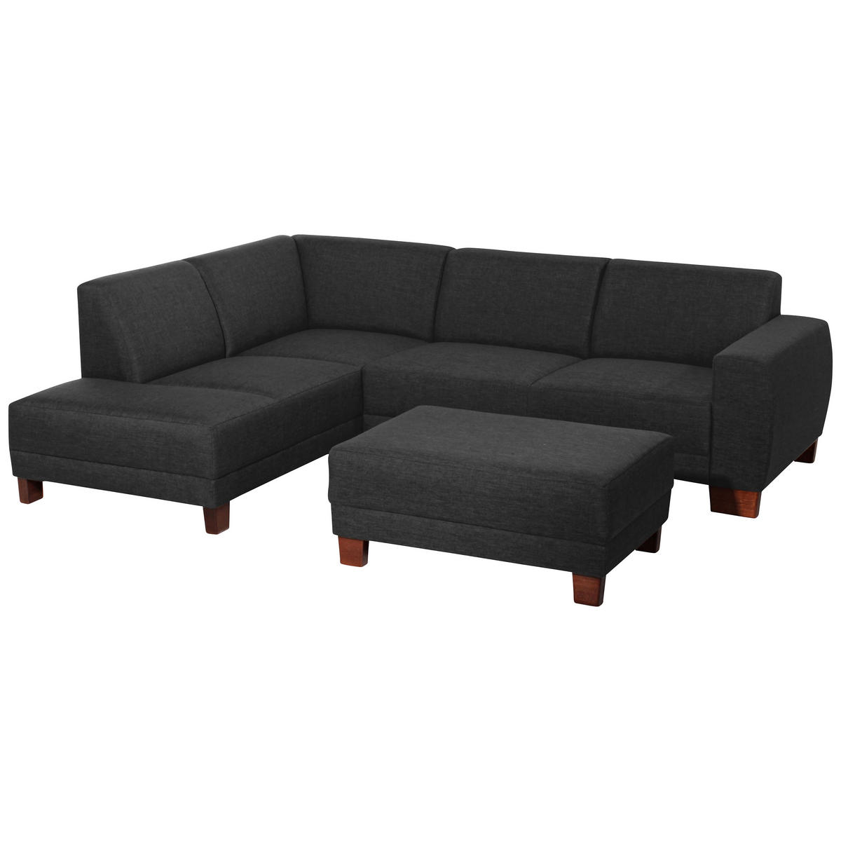 ECKSOFA in Flachgewebe, Leinenoptik Schwarz  - Nussbaumfarben/Schwarz, Modern, Holz/Holzwerkstoff (248/188cm) - Max Winzer