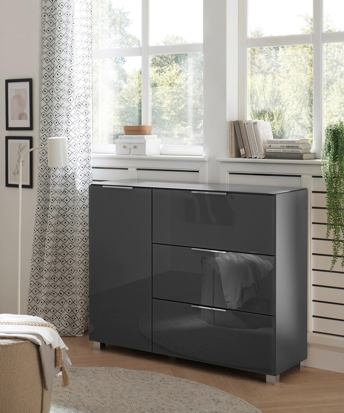 KOMMODE 120,5/96/38 cm  in Graphitfarben  - Chromfarben/Graphitfarben, Konventionell, Glas/Holzwerkstoff (120,5/96/38cm) - Xora