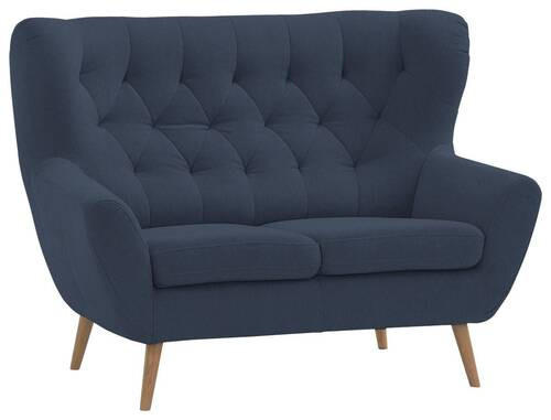 2-SITZER-SOFA in Flachgewebe Dunkelblau  - Eichefarben/Beige, Design, Holz/Holzwerkstoff (138/104/92cm) - Stylife